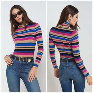 L'AGENCE - Olene Striped Turtleneck Sweater - Size Large